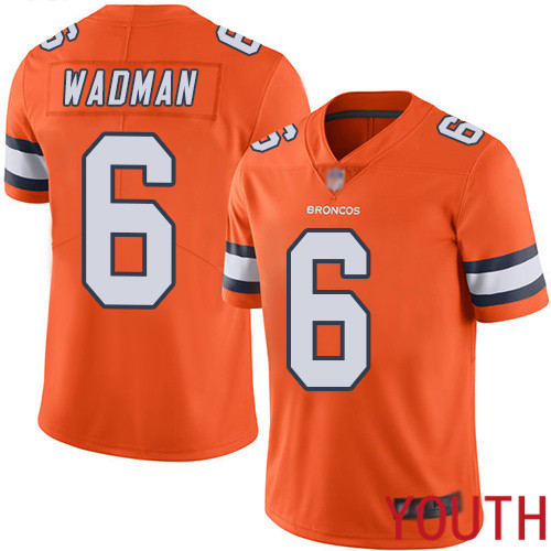 Youth Denver Broncos 6 Colby Wadman Limited Orange Rush Vapor Untouchable Football NFL Jersey